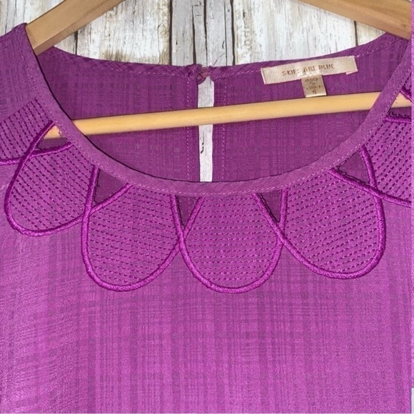 Skies Are Blue Purple Open Neck Blouse - Picture 3 of 5